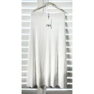 ZARA white Ribbed Long Skirt New With Tags A Line Coastal Ibiza Boho Chic Size M